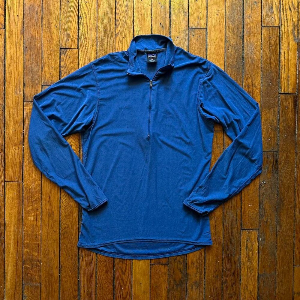 Vintage 90s‎ Patagonia Capilene 1/4 Zip Shirt Men M Blue Performance Hiking.